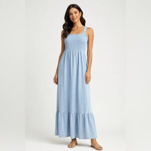 Derek Heart Light Blue Smocked Maxi Dress Size L NWT NEW